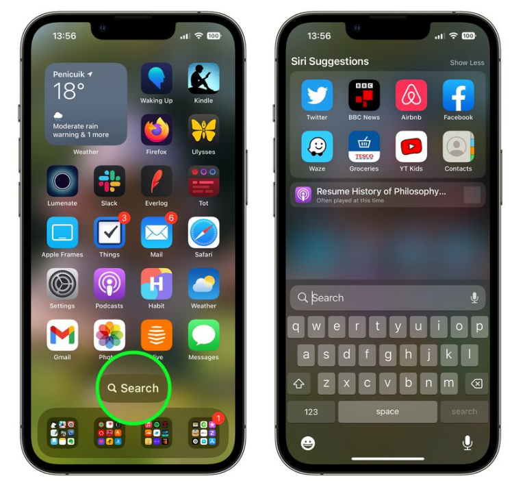 渔洋镇苹果手机维修分享升级到 iOS 16 后，如何删除主屏幕上的搜索按钮 